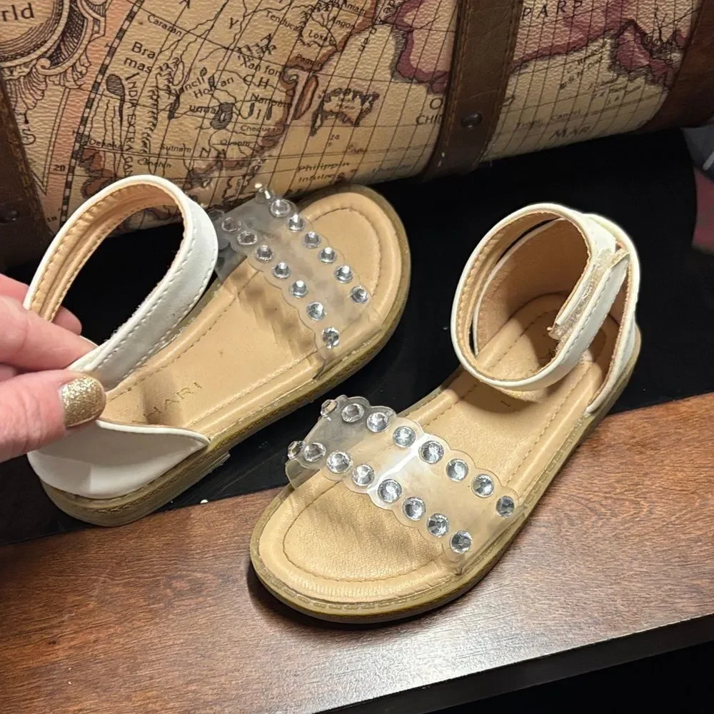 Elegant Toddler White Sandals with Crystal Accents